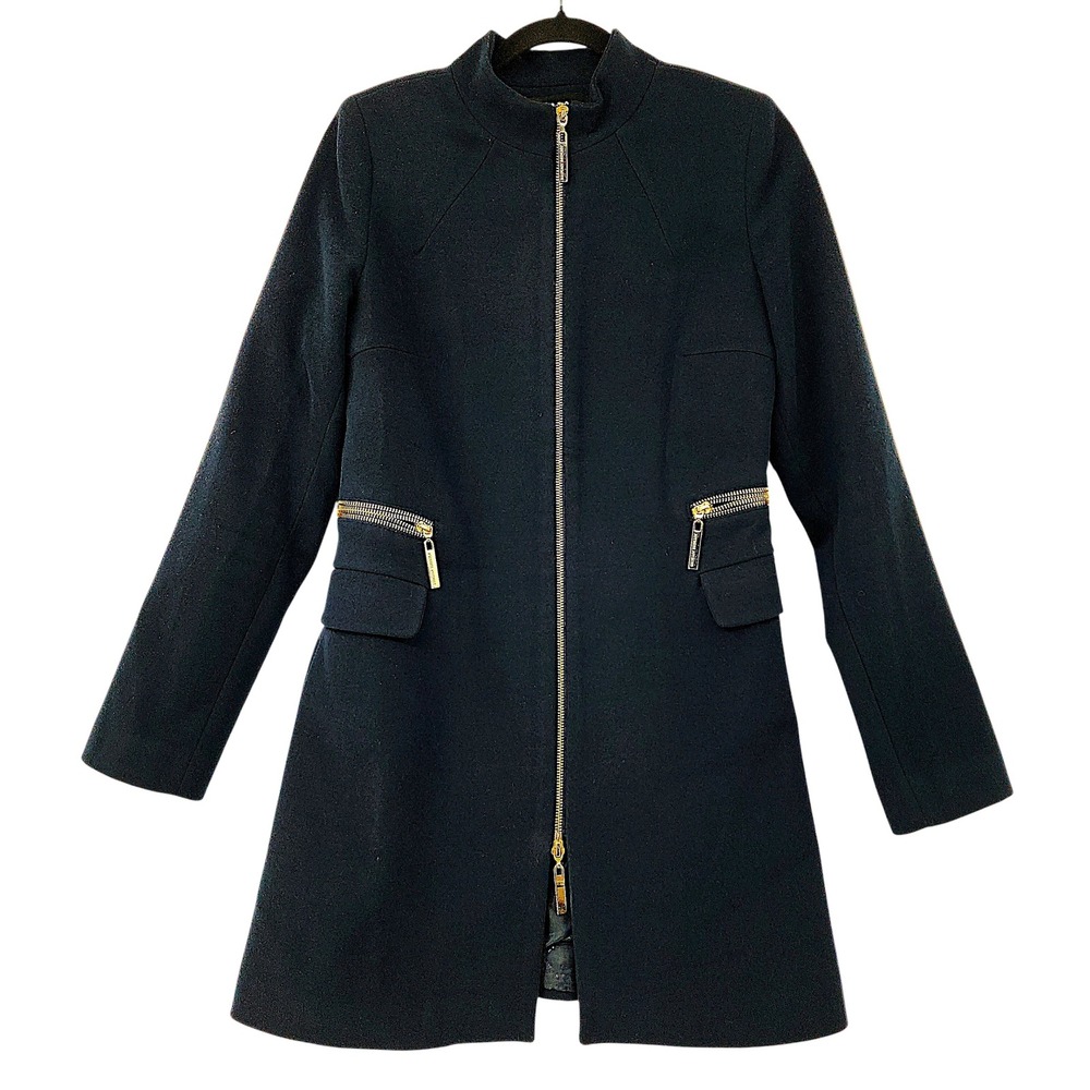 Joy Miss Turkey Coat sz 36 US S Wom Black Gold Zippers Moto Steampunk Goth Biker